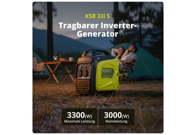 Könner & Söhnen Stromerzeuger KSB 33i S, (Leiser Inverter-Generator (68 dB) mit ECONOMY MODE, 1-tlg., 3.3 kW, kompakte Bauweise, Reset-Taste, EURO V Motor), 100% Kupfer, ECON-Modus, Schalldämmgehäuse, 2x Steckdosen