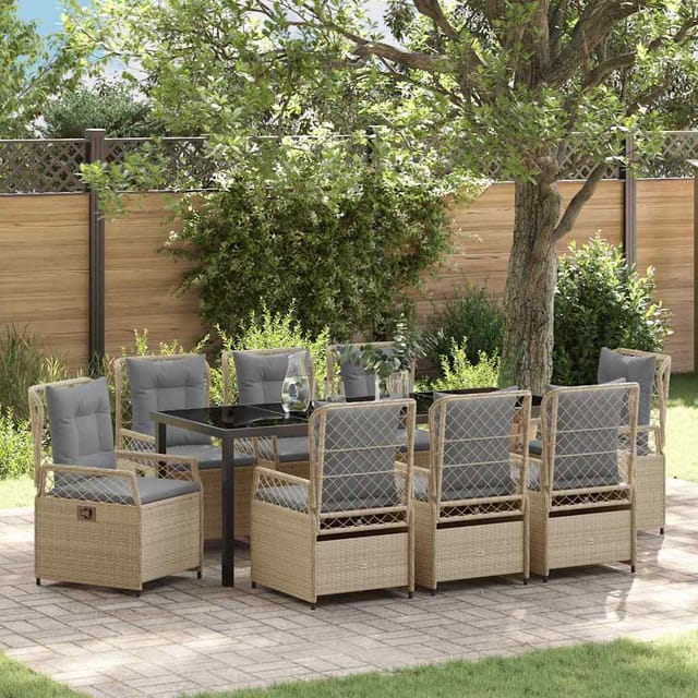 Garten Essgruppe 9 Pcs Beige Und Hellgrau Poly-rattan