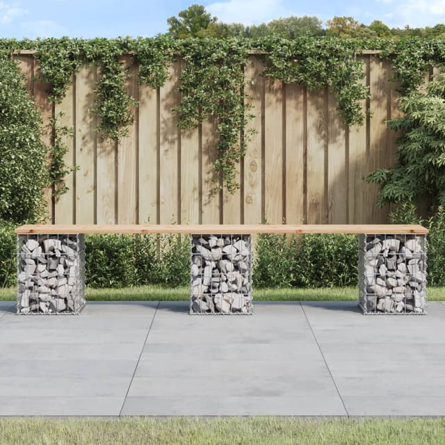 Gartenbank Aus Gabionen 203x31x42 Cm Massivholz Kiefer