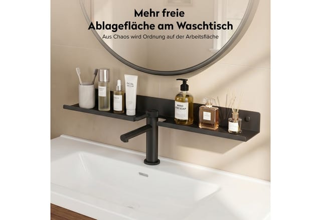 Doporro Waschbecken Ablage 60 Cm Über Dem Wasserhahn, Badezimmer Regal Ohne Bohren Oder Zum Bohren, Waschbecken-wasserhahn-organizer, Spülbecken Organizer & Duschablage, Grau Reglo-17