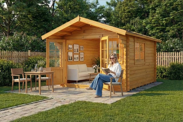 Alpholz Gartenhaus Gabriel 300 X 400 Cm Gartenhaus Aus Holz In Pinie, Holzhaus Mit 28 Mm Wandstärke, Blockbohlenhaus Mit Montagematerial