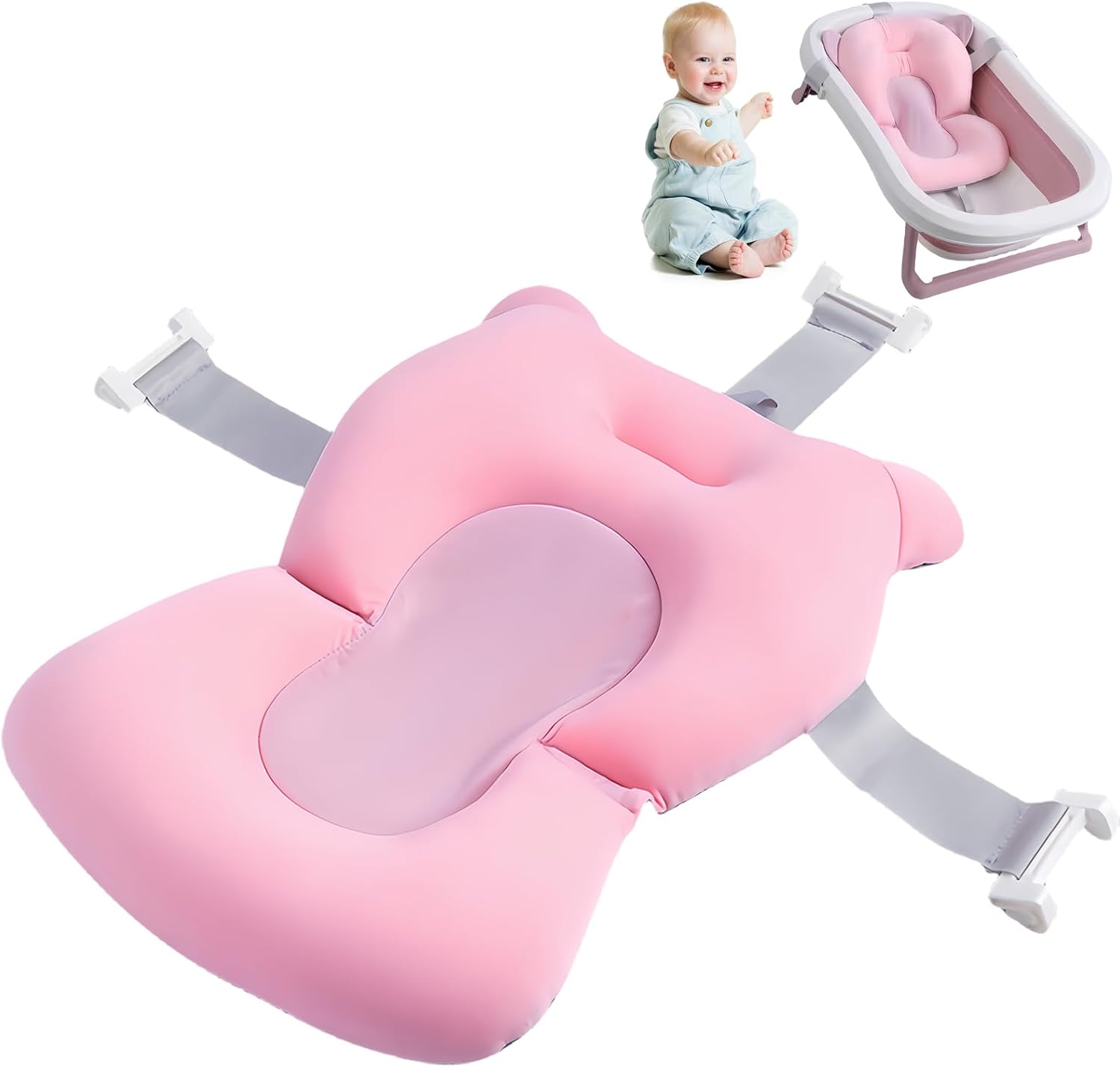 Babybadematte: Baby- Und Kleinkindbadesitz Mit Sicherheitsgurt - Badekissen Für Neugeborene Und Säuglinge - Babybadewanne Für 0 Bis 18 Monate (rosa)