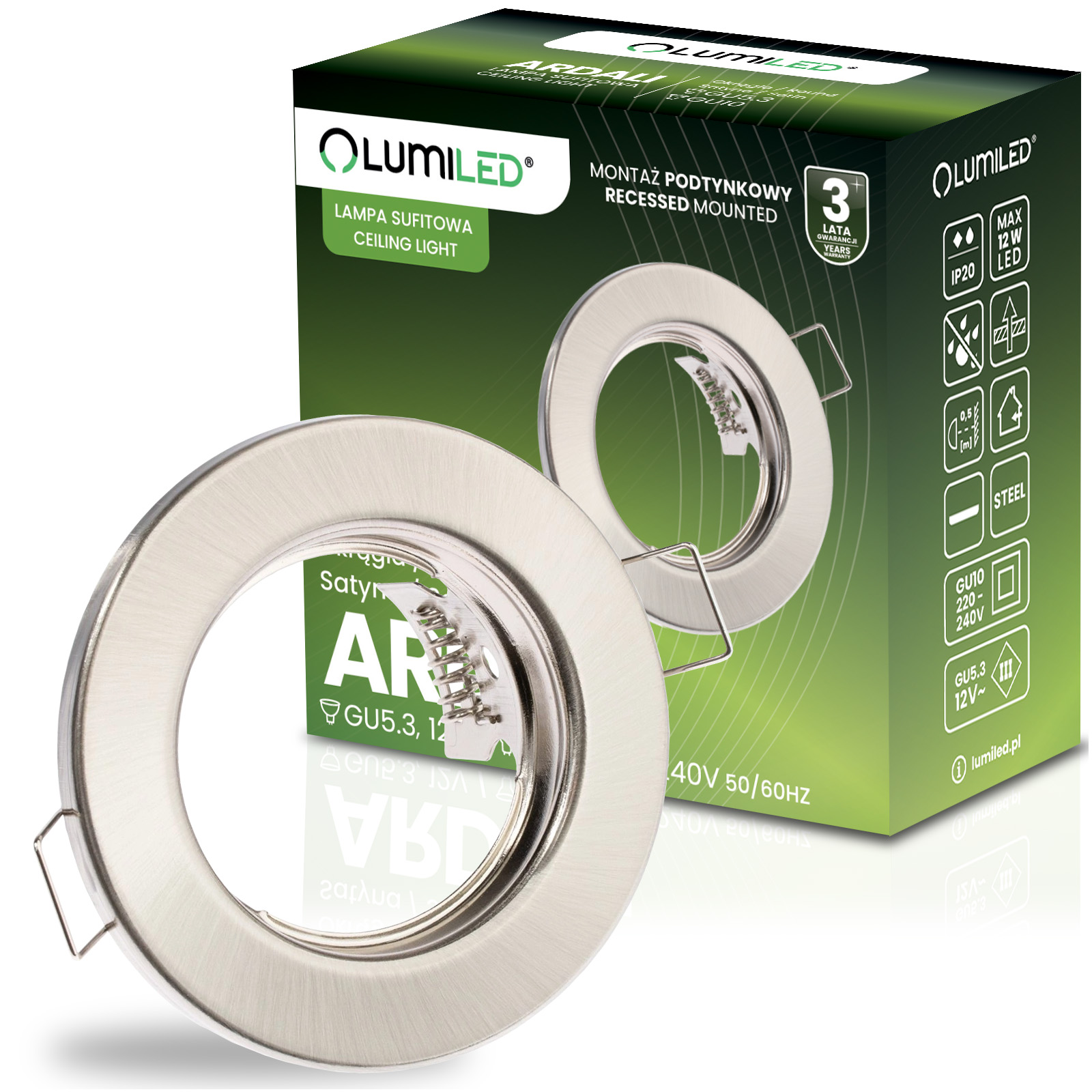 Runder Halogen-einbaustrahler, Satiniert, Gu10 Mr16, Ardali Lumiled