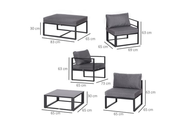 Outsunny Garten Sofa Set Aluminium Polyester Hartglas Grau B73 x T65 x H63 cm