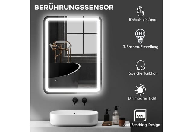 HOMCOM Badezimmerspiegel Hartglas 80L x 60B x 4H cm Silber