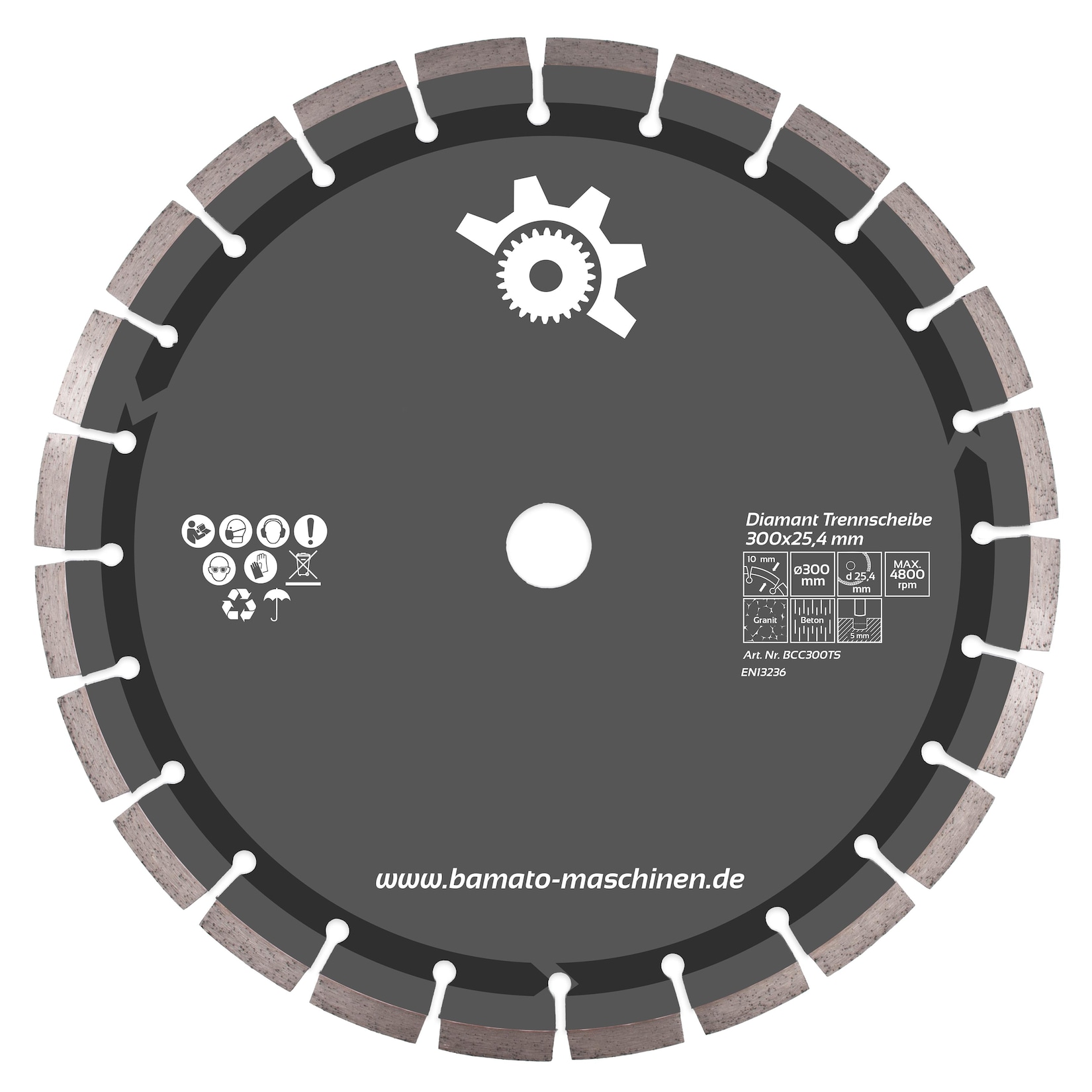 BAMATO Diamant-Trennscheibe 300 x 25,4 mm Diamanttrennscheibe für Beton, Stein, Granit, uvm. 10 mm Segmente