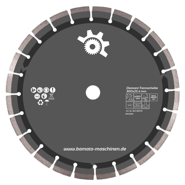 BAMATO Diamant-Trennscheibe 300 x 25,4 mm Diamanttrennscheibe für Beton, Stein, Granit, uvm. 10 mm Segmente