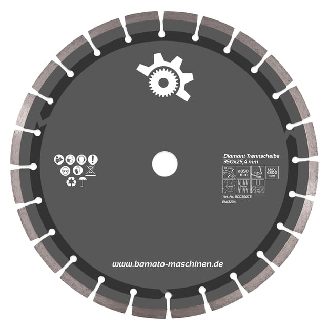 BAMATO Diamant-Trennscheibe 350 x 25,4 mm Diamanttrennscheibe für Beton, Stein, Granit, uvm. 10 mm Segmente