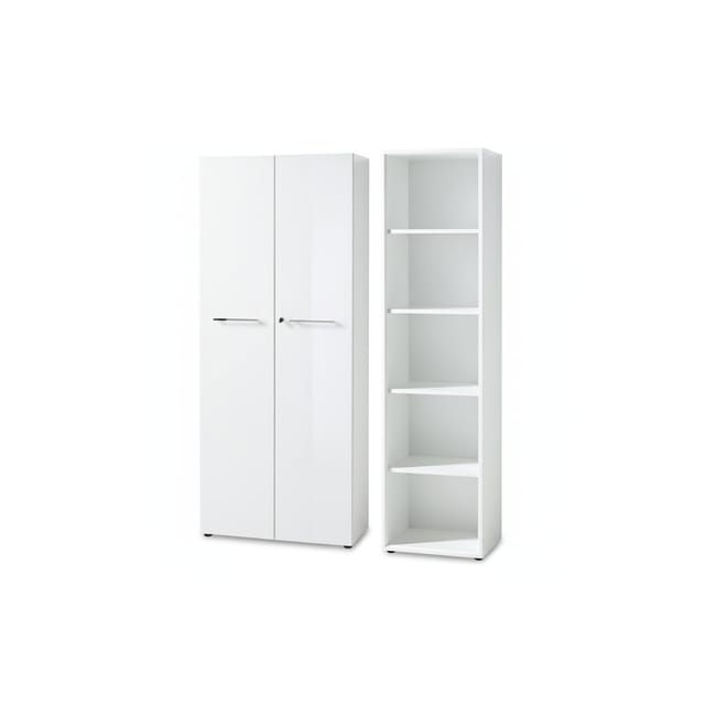 Aktenschrank Set 2-teilig MUENCHEN Weiß 5 Ordnerhöhen Schrank & Regal Glasfront Soft-Close Bürowand Made in Germany Kadima Design