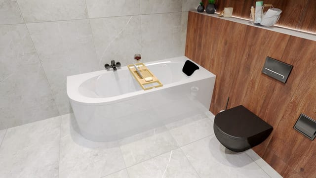 KOLMAN Badewanne Eckwanne AVITA 150x75 Rechts mit AcrylSchürze+Bambus Ablage+Kopfstütze