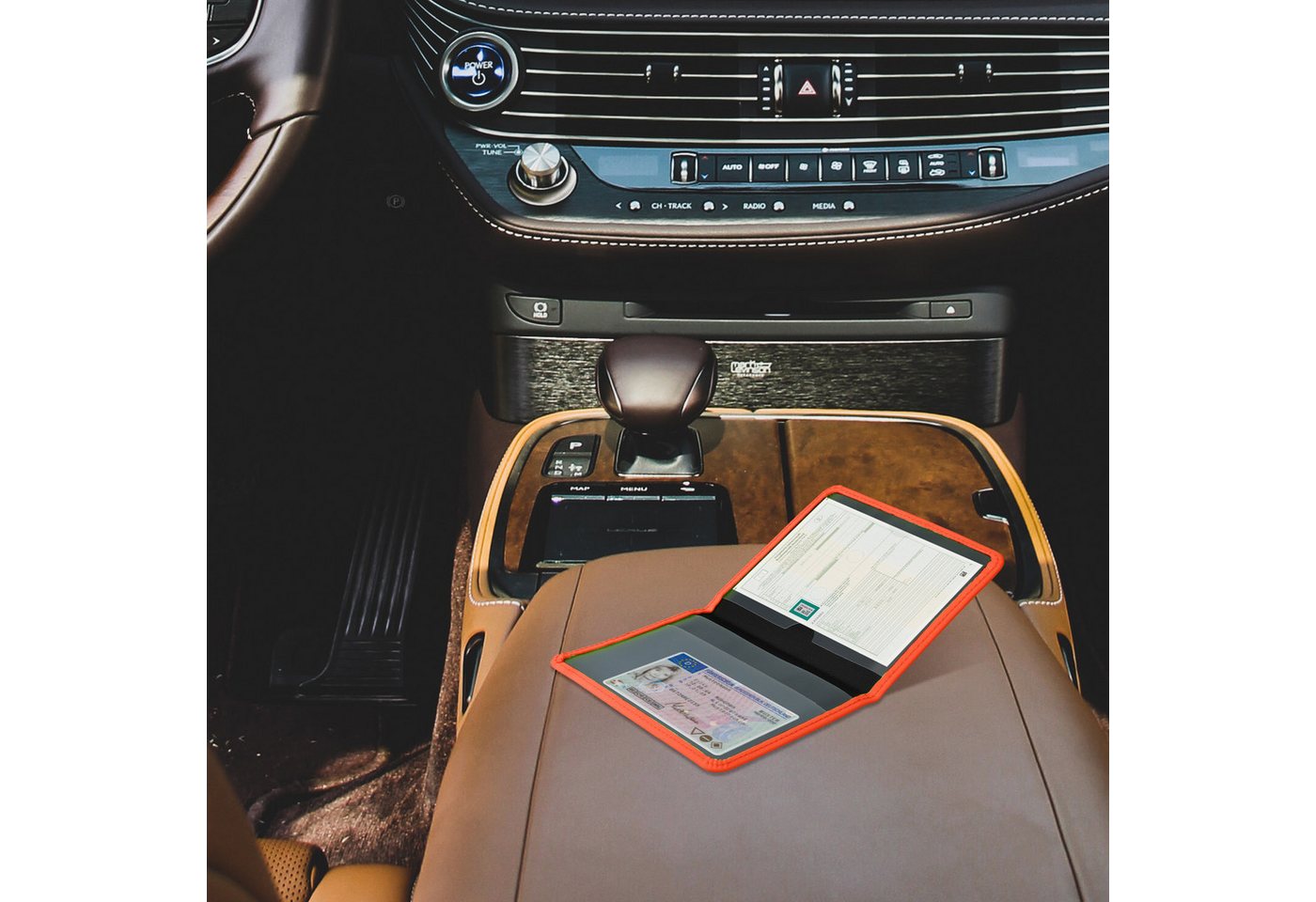 kwmobile Organizer Fahrzeugschein Hülle mit Kartenfächern (1 St), Neopren Etui Tasche für Auto Zulassungsbescheinigung Führerschein Neon