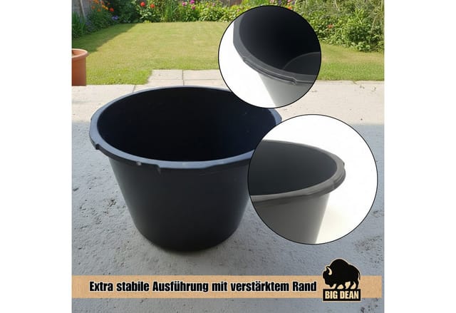 BigDean Mörtelkübel 90 Liter, Schwarz, Kunststoff, Made in Poland, UV-beständig, Stapelbar, (Stück, 1-tlg., Mörteleimer), Verstärkter Rand, ergonomische Griffmulden, UV-beständig