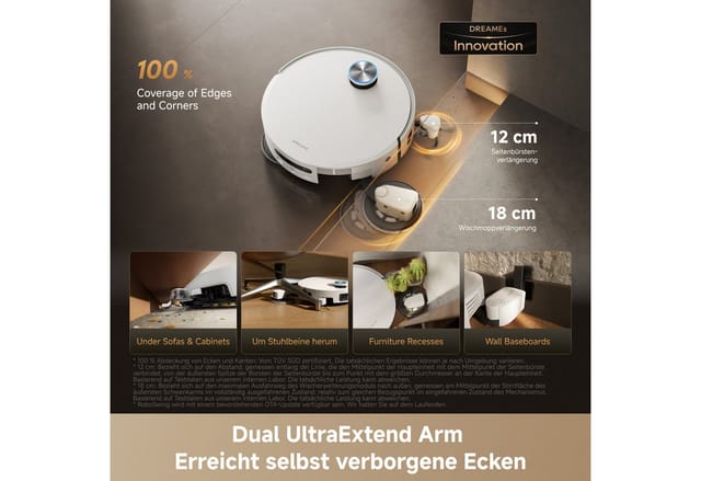 Dreame Saugroboter X60 Pro Ultra Complete, 600 W, ausfahrbahre Wisch-Pads, 40°C-Heißwischen, All-in-One-Basisstation