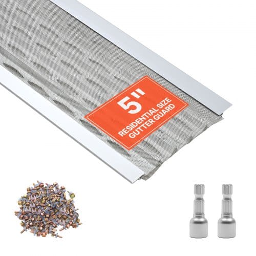 VEVOR 20 Stk. Dachrinnenschutz 127 mm, Alu-Laubfangstreifen mit Edelstahl-Mikromaschen, Dachrinnenlaubschutz Zuschneidbar mit 30,48 m Gesamtlänge, Regenrinnengitter inkl. Schrauben für Häuser Carports