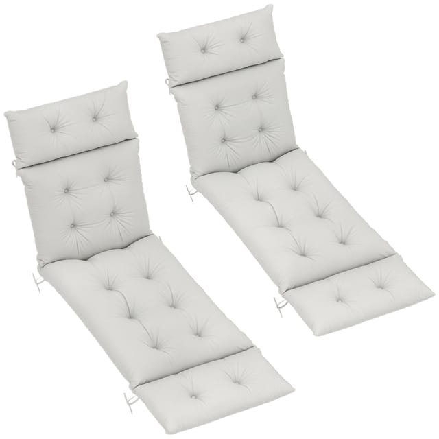 Set Mit 2 Dicken, Bequemen Sonnenliegenkissen – 6 Bänder, 190 X 56 X 10 Cm, Hellgrau