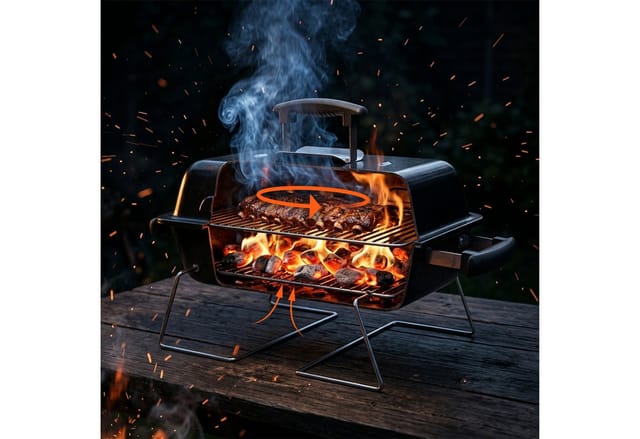 Relaxdays Tischgrill, Tragbarer Klappgrill, Hbt: 36 X 56 X 30,5 Cm, Belüftung, Deckel, Campinggrill, Stahl, Schwarz