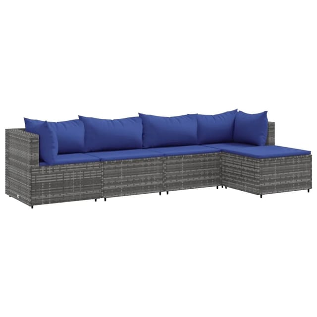vidaXL 5-tlg Garten-Lounge-Set mit Kissen Grau Poly Rattan Modell 57