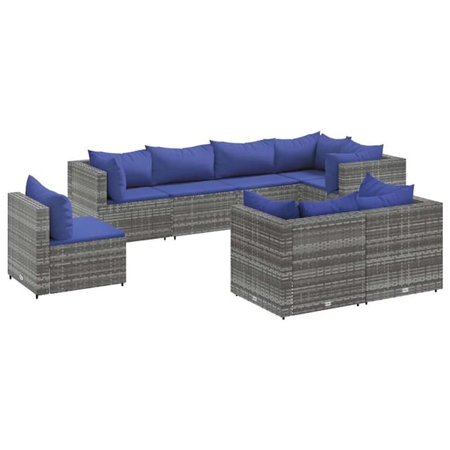 vidaXL 8-tlg Garten-Lounge-Set mit Kissen Grau Poly Rattan Modell 82