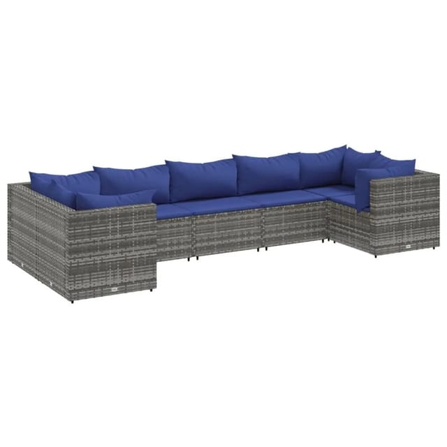 vidaXL 7-tlg Garten-Lounge-Set mit Kissen Grau Poly Rattan Modell 93