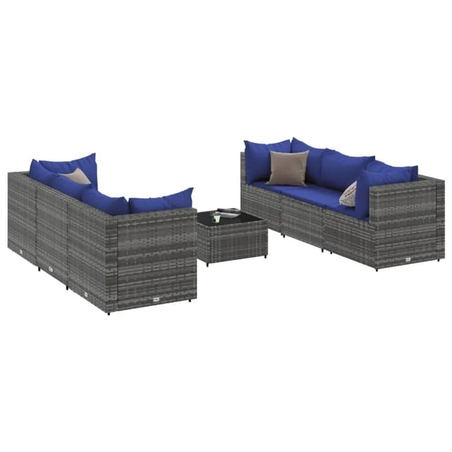 vidaXL 7-tlg Garten-Lounge-Set mit Kissen Grau Poly Rattan Modell 84