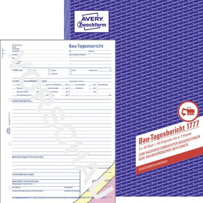 1777 Bau-Tagesbericht, A4, selbstdurchschreibend, 3x 40 Blatt