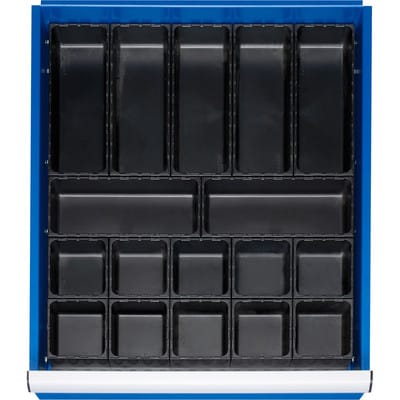 Schubladen-Einteilungsset 490 x 560mm, 17 Boxen, Bodenplatte mit Aufnahmenoppen