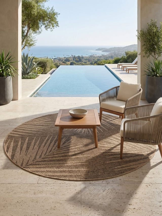 KADIMA DESIGN Teppich ARLBERG Wetterfest UV-Beständig Balkon Waschbar Strapazierfähig, Rund, Höhe: 5 mm, 120x120 cm, Outdoor Balkonteppich Terrasse Pflegeleicht Flachgewebe
