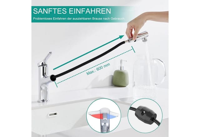 LuxusKollektion Waschtischarmatur Wasserhahn Einhebelmischer Ausziehbar 2 Strahlarten Höhe 196mm–chrom
