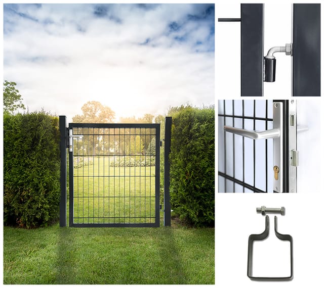 Home Deluxe - Gartentor Portarius - Farbe: Anthrazit, Höhe 140 Cm - Inkl. Griff, Schloss Und Schlüssel I Gartenpforte Einfahrtstor Hoftür Gartenzaun Tor