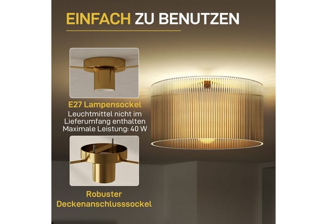 HOMCOM Deckenlampe Deckenleuchte mit E27 Fassung Runde