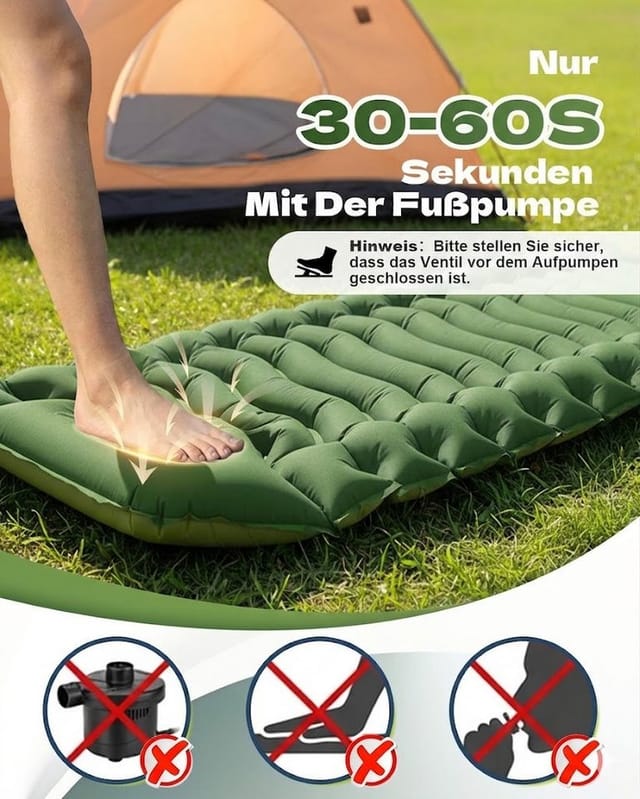 Forrlite Isomatte Camping, Ultraleicht Camping Luftmatratze mit Fußpumpe & Kissen, (Aufblasbare Matratze Kompakte und Leichte, Campingmatte für Wandern Strand Outdoor), erschleißfest / wasserabweisend / Reißfestigkeit