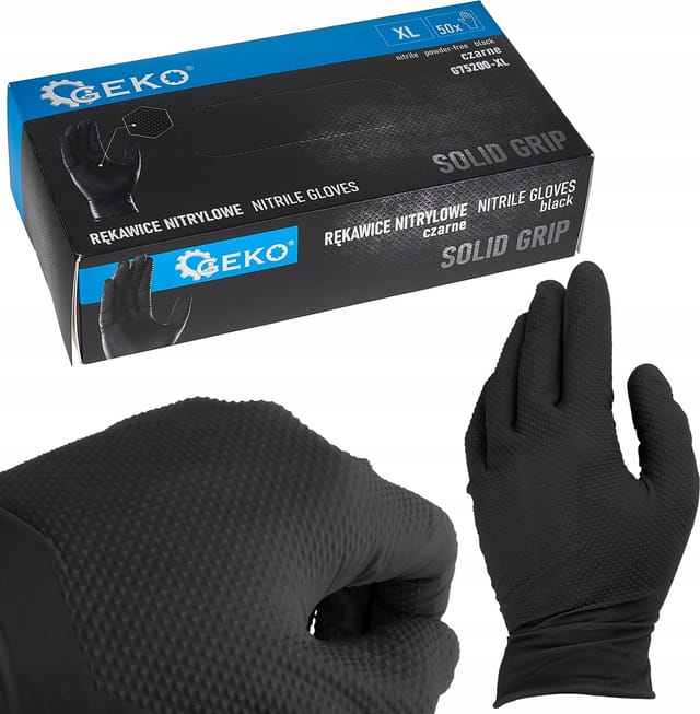 Solid Grip Nitrilhandschuhe, Schwarz, Größe Xl, 50 Stück, Geko G75200-xl