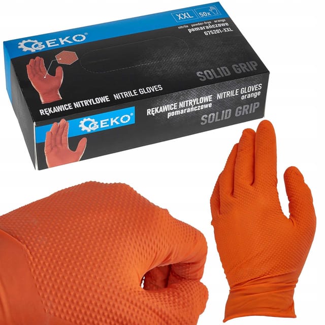 Geko Solid Grip Nitrilhandschuhe Orange Xxl 50 Stück.