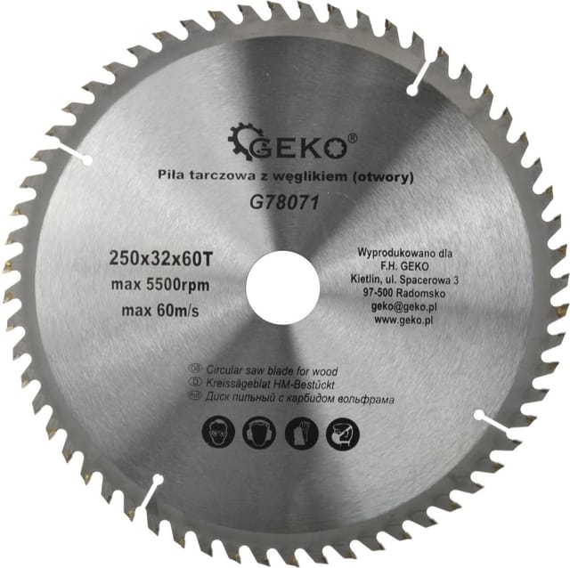 Kreissägeblatt Geko Circular Saw Blade 250 Mm 60 Zähne