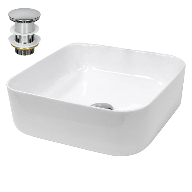 ECD Germany Waschbecken 390x390x140 mm Keramik Weiß inkl Ablaufgarnitur