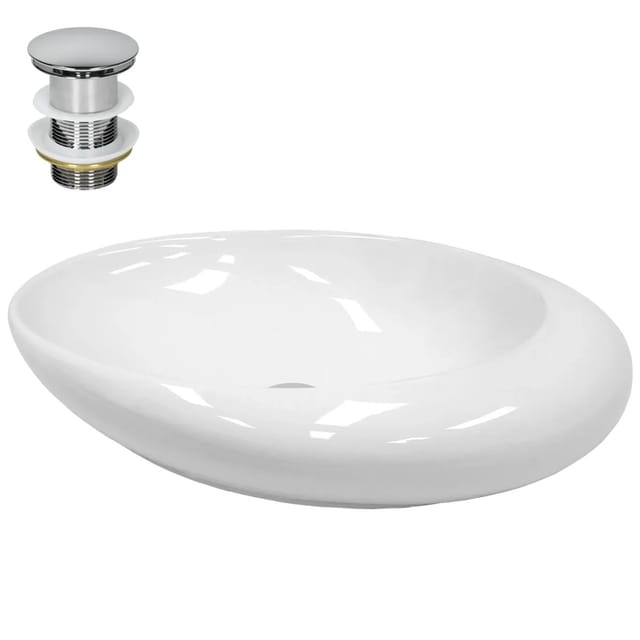 ECD Germany Waschbecken 585x375x145 mm Keramik inkl Ablaufgarnitur ohne Überlauf
