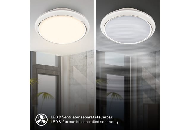 Briloner Leuchten LED Deckenleuchte DISON, Ventilatorfunktion, LED fest integriert, warmweiß - kaltweiß, 44x17,5 cm, Schlafzimmer, Wohnzimmer, Esszimmer, Flur, Küche