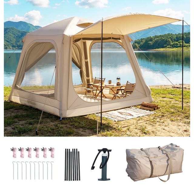 Meulbaty aufblasbares Zelt Camping Pavillon mit Luftpumpe Abnehmbarer Türvorhang, Personen: 2 (1 tlg., Air Glamping Zelte für 4 Jahreszeiten Camping), Aufblasbares Campingzelt aus Oxford-Stoff