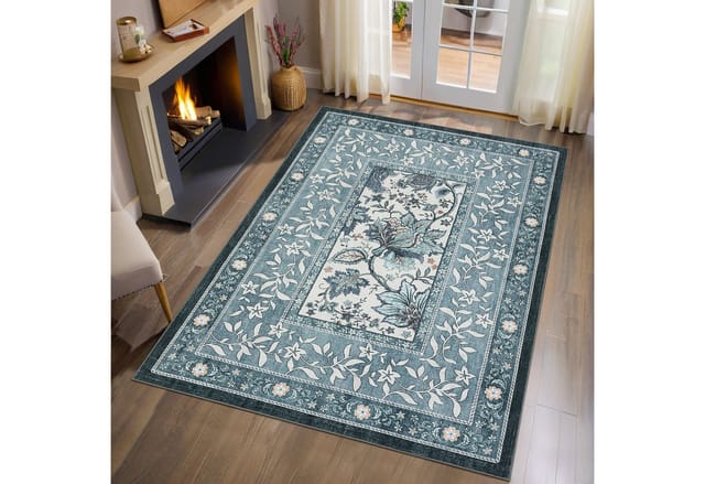 GarveeMore Teppich Flachflor-Teppich im floralen Landhausstil, rechteckig, Höhe: 5 mm, 100% Polyester, TPR-Unterseite, zusammenlegbar
