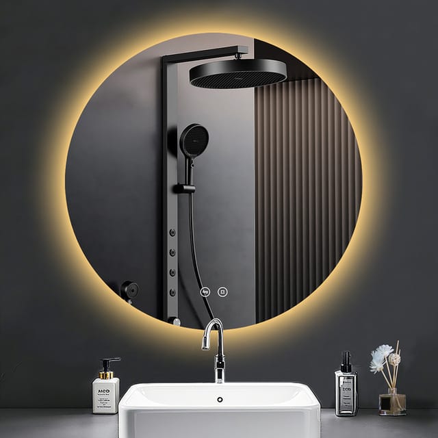PESENXAN Badspiegel Runder LED Badspiegel 3 Lichtfarben dimmbar Touch Speicher, 60cm Basis