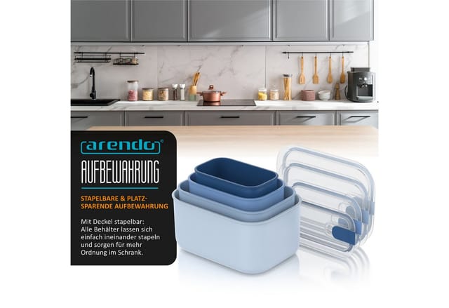 Arendo Frischhaltedose mit Deckel 4er Set, Vorratsdosen, Lunchboxen, auslaufsicher, stapelbar, Polypropylen (PP), (Set, 4-tlg., Dosen mit Deckel, 4700 ml, 2900 ml, 1600 ml, 800 ml), Mikrowellen-, Gefrier- & spülmaschinengeeignet, luftdicht