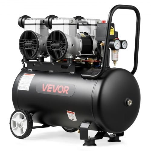 VEVOR 3 KW Druckluftkompressor, Ölfreier Kompressor mit 50 L Lufttank, Flüsterkompressor mit 255 L/min bei 6,2 bar & Max. 8 bar, Tragbarer Luftkompressor mit Rädern & Griff für Werkstatt Heimwerker