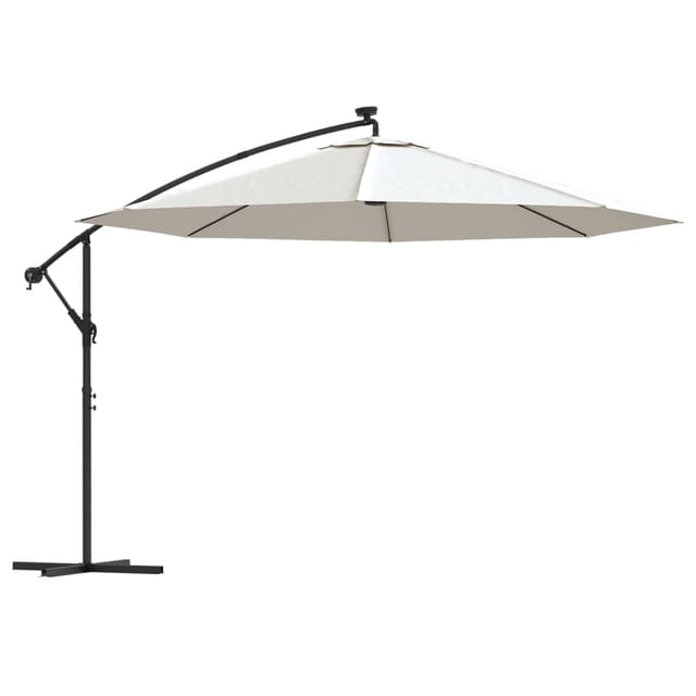 Ampelschirm Mit Led-beleuchtung Und Metall-mast 350 Cm Sandweiß Vidaxl