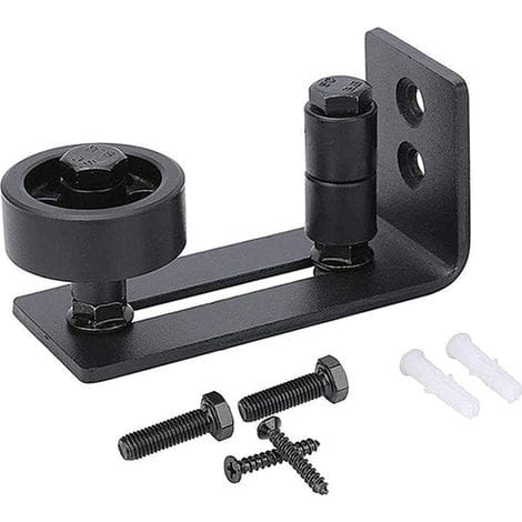 Robuste Schiebetürschiene Für Scheunentore. 8-in-1-anschlag Aus Schwarzem Kohlenstoffstahl. Bündige Unterseite. Boden- Und Türpaneele. Verstellbare Rollen. Wandmontagesystem.