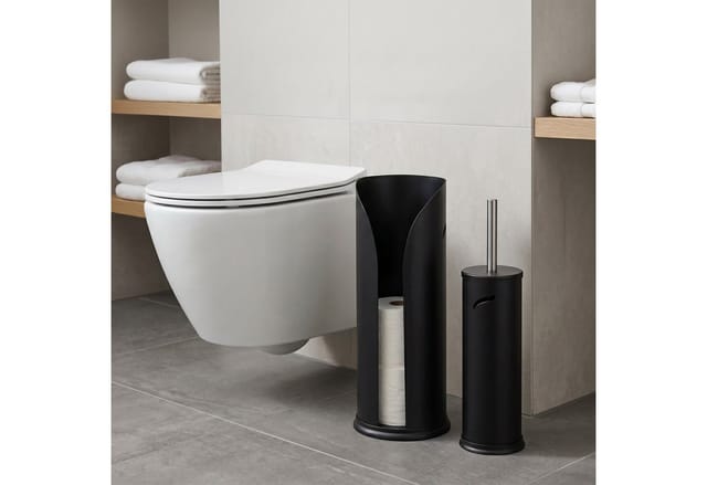 Relaxdays Badezimmer Set, 2-teilig, Wc-bürste, Toilettenpapier Aufbewahrung, Metall, Badaccessoires, Badset, Schwarz
