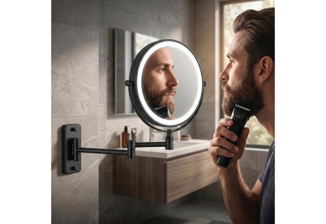 Relaxdays Kosmetikspiegel Wand, Mit Led-beleuchtung, 10-fach, 360° Drehbar, Ø 20 Cm, Metall, Akku, Usb, Schwarz