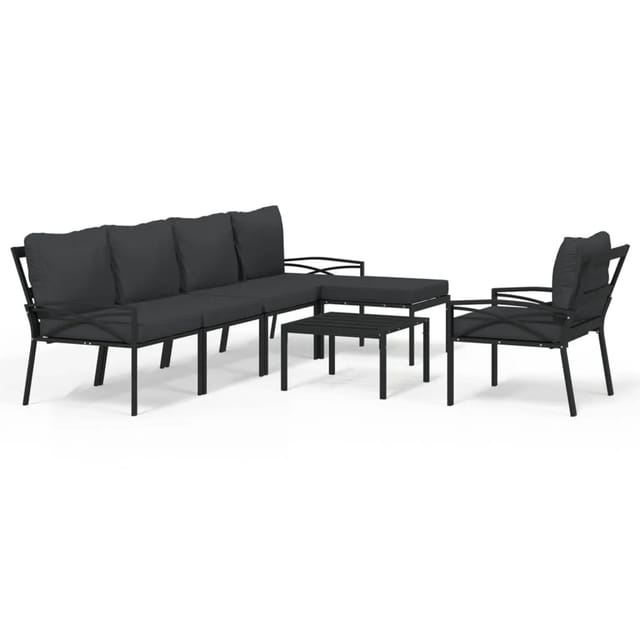 Gartenmöbel-set 7-teilig Mit Grauen Kissen Aus Bambus Und Stahl