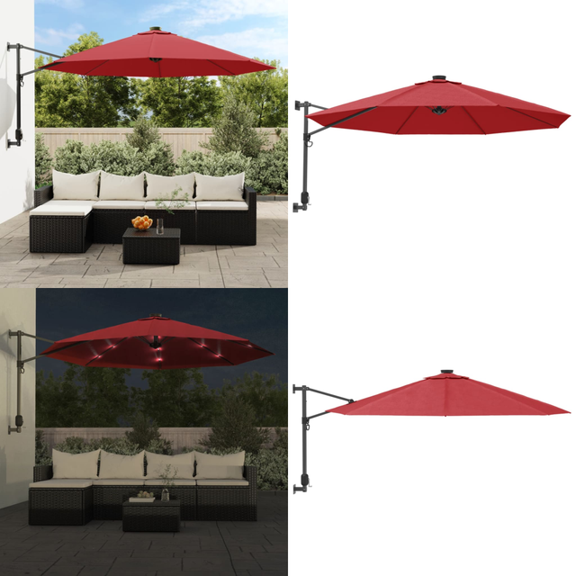 Wand-sonnenschirm Mit Leds Knallrot 290 Cm - Wandsonnenschirm - Gartenmöbel - Sonnenschutz - Outdoor Beleuchtung - Led-schirm - Home & Living