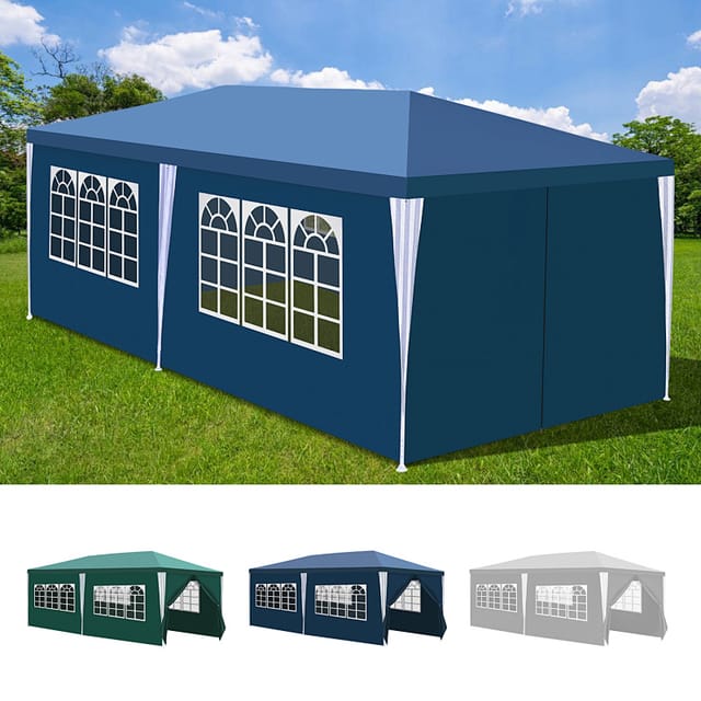 Jiubiaz Partyzelt Festzelt 3 X 6 M In Blau Pe Plane Wasserdicht Uv Schutz Gartenzelt