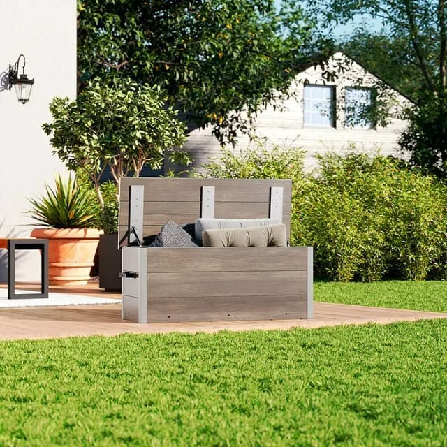 Dobar Garten-Aufbewahrungsbox (L x B x H: 115 x 45 x 86 cm, Silbergrau, Verbundwerkstoff)